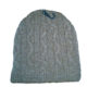 Alpaca yarn hat shown in gray. Available in gray, brown, and cream